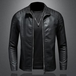 Couro masculino falso couro masculino gola de pé jacke couro motocicleta jaqueta homens bombardeiro casaco de couro tendência da moda roupas de inverno de couro personalizado 231010