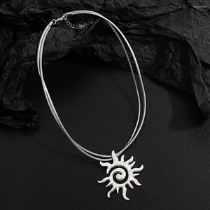 Hänghalsband allyes vintage solros halsband för kvinnor 2023 Boho etnisk silverfärg sol choker läder charm smycken smycken