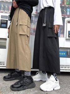 Männer Hosen Koreanische Gerade Baggy Breite Bein Cargo Slim Fit Hohe Taille Lässige Dünne Knöchel-Länge Hosen Mit Gürtel streetwear 2023