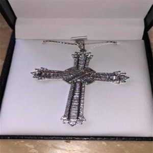 Vintage Long Cross Wisiant Naszyjnik 925 SREBROWY SREBRI 5A CYRIKON CZ Party Wedding Cross Cross For Women Men Luxury Jewelry244m