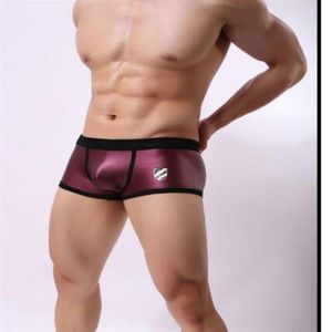 Sexy Boxers Men U Convex Pouch Boxer Shorts Underwear for Man Imitation Leather Gray275Z