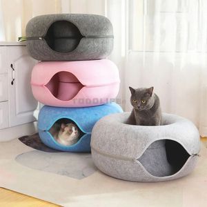 Cat Toys Cute Cats Tunnel Toys For 2 Pets Donut Cat Bed Interactive Game Toy Indoor Kitten Sports Equipment Sleeping House Training Props 231011