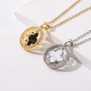 Elegant design vit svart dubbelsidan klöver hänge halsband bröllop smycken för kvinnor gåva