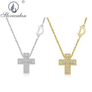 Pendanthalsband Slovecabin 925 Sterling Silver Double Mini Cross Halsband Flytta D Letter Twist Chain Belle Epoque Korean smycken Italien 231011