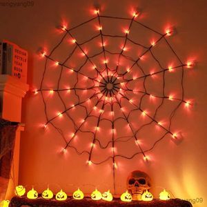 Andra festliga festförsörjningar Halloween spindelnätdekoration omgivande ljus fjärrkontroll halloween rum vägg net svart för inomhus utomhus r231011