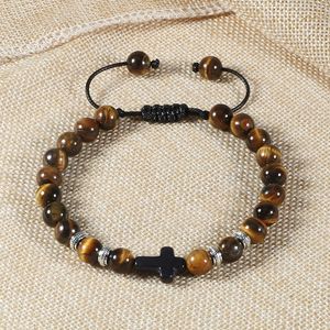 Paar Kreuz Design Armband Natur Klassisch Schwarz und Weiß Stein Yoga Perlen Damen Armband Herren Beste Freundin Geschenk Anhänger Schmuck Großhandel