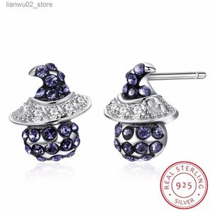 Inne akcesoria modowe Prawdziwe 925 Sterling Srebrny Słodki Mały Magiczny Kapelusz Czapki Kryształowe kolczyki dla kobiet Silver Halloween Jewelry Q231011