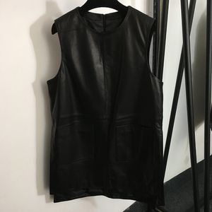 Schaffell Weste Kleider Damen Echtes Leder Kleid Party Bankett Luxus Kleid Persönlichkeit Schwarz Marke Langes Kleid