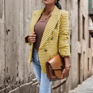 Kadın Ceketleri Kadın İlkbahar Sonbahar Şık Ekose Baskı Hafif Ceket İnce Uygun Sahte Cep Bluz Dış Giyim Tam Uzunluk Paltolar