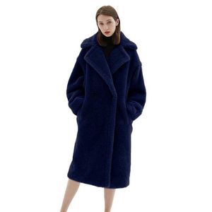 Elegante longo casaco de lã para baixo casacos atacado mulher inverno cashmere lã teddy casaco feminino plus size parka jaqueta gola de pele 10y0b7