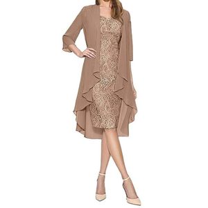 Abiti casual Elegante pizzo abito per la madre della sposa O-collo al ginocchio lunghezza cocktail abiti da festa di nozze con giacca in chiffon Plus2225