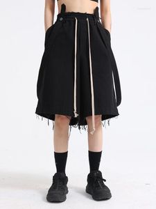 Męskie spodnie Summer Yamamoto Style czarna ćwiartka luźna wersja oof swobodne szorstkie szorty na plażę szelki