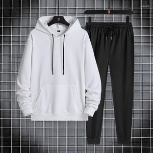 Tute da uomo Tuta tinta unita con cappuccio Tuta sportiva casual Moda maglione a due pezzi e pantaloni sportivi