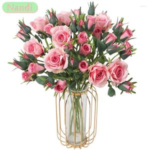 Dekorativa blommor Rose Artificial Flower 5 Heads Pink White Peony Silk Wedding Garden Decoration Fake Bouquet Multicolor