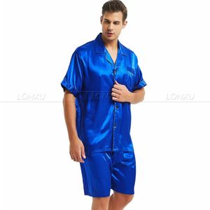 Men's Sleepwear Mens Silk Satin Pajamas Pyjamas PJS Short Set Sleepwear Loungewear S M L XL 2XL 3XL 4XL 231011