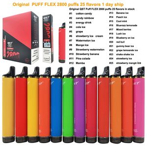 Электронные сигареты Puff flex 2800 затяжек QST 850 мАч Аккумуляторное устройство Vape Pen с кодом безопасности 8 мл одноразовый склад США ЕС