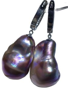 Dingle örhängen barock autentisk naturlig South Sea Purple Pearl 925 Silver