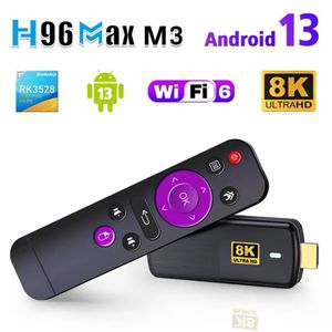New H96 Max M3 TV Stick Android 13スマートテレビボックスwifi6 HD 8KボイスコントロールRK3528セットトップボックスメディアプレーヤードングル