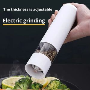 Mills 1pc White Electric Grinder Salt Pepper Herb Spice Grain Solid Particles Ingredients Household Kitchen Tool 231011