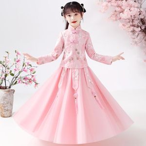 Roupas étnicas Meninas Lace Cheongsam Chinês Flor Vestido Pageant Crianças Vestidos de Princesa para Festa e Casamento Prom Vestidos Chino Robe