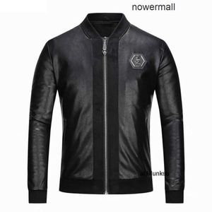 Schwarze Jacke Plein Jacke Philipps Oberbekleidung PP-Leder Männer Denim Europäische Marke Luxus-Stil Mäntel schwarze PU-Marke Slim Herren für Badge Männer 211018 W7E9