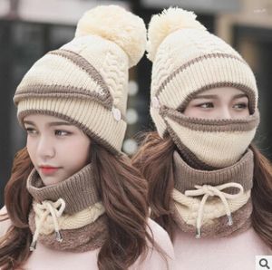 Beanies Moda Sonbahar Kış Kadın Şapka Kapakları Örme Sıcak Eşarp Rüzgar Geçirmez Çok Fonksiyonel Set Giysiler Aksesuarları Takım