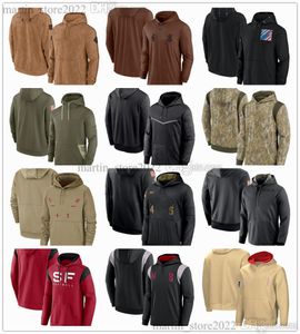 Brown 2023 Salute To Service Pullover Hoodies Christian McCaffrey Hufanga Fred Warner George Kittle Nick Bosa Deebo Samuel Aiyuk Jerry Rice Full-Zip Men Women Youth