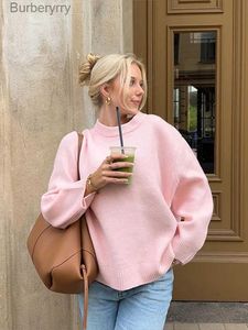 Kvinnors tröjor rosa casual tröja Kvinnor Autumn Long Sleeve Solid O Neck Loose Fashion Sweaters Fe 2023 Oversize All-Match Street Lady Topl231011