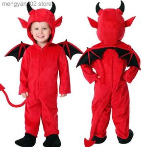 Tema kostym barn röd demon djävul ond bat vampyr klänning halloween cosplay kommer pojkar flickor tjur ghost party roll spelande jumpsuit t231011