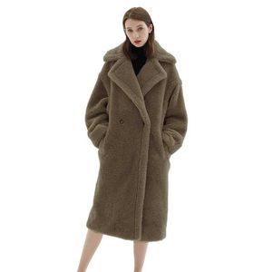 Elegante longo casaco de lã para baixo casacos atacado mulher inverno cashmere lã teddy casaco feminino plus size parka jaqueta gola de pele 15033u
