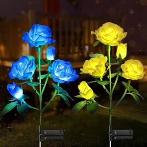 Garden Decorations 5 Heads Solar Lights Outdoor Decorative Rose Flower Lawn Lamp for Yard Patio Decor 231011