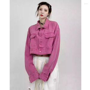 Kadın Ceketleri Denim Ceket Kadın Y2K Pembe Kız Kore Sokak Giyim Moda Amerikan Vintage Kısa Jean Ceket Açık Göbek Serin Takım Giyim