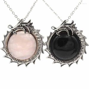 Hänge halsband reiki natursten kristall för kvinnor drake wrap charm rosa kvarts tiger ögon obsidian hängen punk smycken andlig