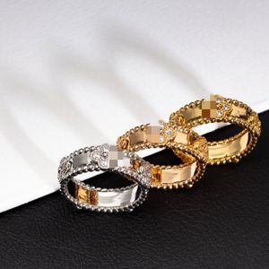 Anel de amor de prata em aço titânio com diamante completo quatro flores anel de ouro rosa para amantes joias presente