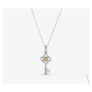 Hänghalsband 2021 halsband 100 925 Sterling Sier Key Flower 14K Guldpläterade halsband Fit Charms hängsmycken Diy Gift Smycken 399339 Dhah6