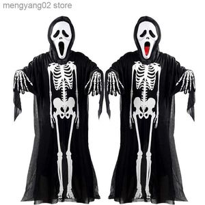 Tema kostym halloween spöke skelett skalle cosplay kommer barn vuxen scen prestanda cape halloween mask handske skräck skrämmande festival t231011