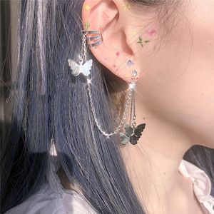 1 PC Fashion Geometric Butterfly Clip Earring For Teens Women Ear Cuffs Cool Jewelry Retro Chain Long Tassel Hanging Earings Metal Gift Wholesale YME103