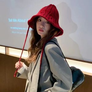 ワイドブリム帽子バケットハット韓国のかわいいニット魔女キャップ