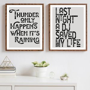 Paintings Last Night A Dj Saved My Life Black Quote Art Wall Poster Print Modern Abstract Text Music Lover Canvas Painting Room Home Decor 231011