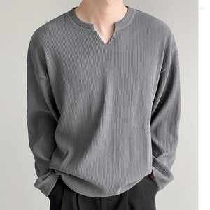 Herren-Kapuzenpullover, gerippt, drapiert, V-Ausschnitt, passend, einfarbig, Herbst, Frühling, lässig, langärmelig, Herrenkleidung, locker, trendig, modisch, übergroß, Top, Euro-Größe