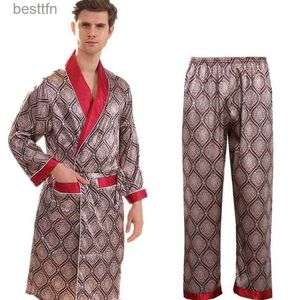 Men's Sleepwear Robe Pants Pajama Set 7XL Two-Piece Men Bathrobe Shorts Suit Silk Sleepwear for Men Kimono Home Soft Cozy Long-sleeved Bath GownL231011