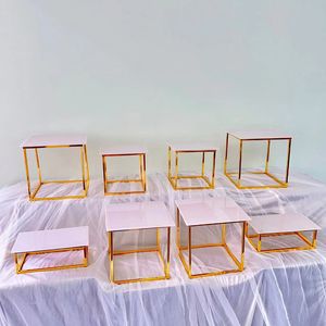 16PCS Shiny Gold Cake Stand With White Trays Buffet Plates Candy Decoration Holder Wedding Table Centerpieces Dessert Holder Pastry Cookie bread food Rack