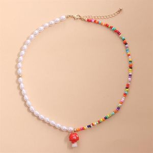 Chokers Bohemian Short Choker Mushroom Strawberry Eye Pearl Necklace Jewelry For Women 2021 Beaded Clavicle Chain Fashion Girls Gi224p