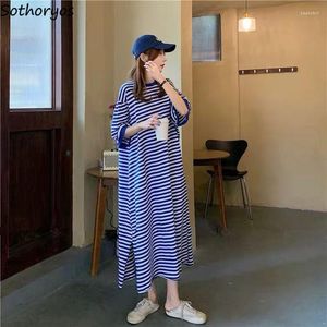 Mulheres sleepwear nightgowns mulheres listrado solto meados de bezerro verão manga curta vestido de dormir casual harajuku moda coreano kawaii