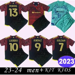 2023 24 Seattle Sounders FC Kids Kit Futebol Jerseys ROLDAN RUIDIAZ LODEIRO MONTERO MORRIS Home Edição Especial Camisa de Futebol Uniformes de Manga Curta 662232