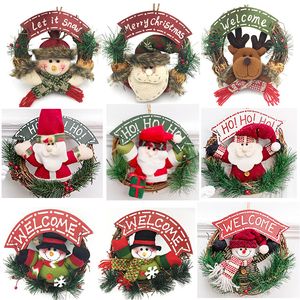 Natal rattan grinalda de madeira boneca porta pendurado decoração guirlanda guirlanda natal santa boneco de neve alce pendurado decoração