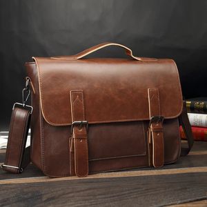 Bortkyror Crazy Horse Artificial Leather Business Handbag Laptop Briefs för män läder casual män väska messenger axelväskor man 231011