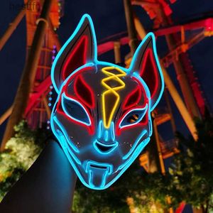 Costume Accessories Anime Cosplay Dcor Japanese Fox Mask LED Neon Light Mask Halloween Come Mask Luminous LED Mask DJ Dance Glow Party PropsL231011