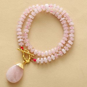 Chokers High End Rose Quartz Waterdrop Pingente Strand Lariat T Bar Declaração Colar Designer Mulheres Colar Cura Cristal Jóias 231010