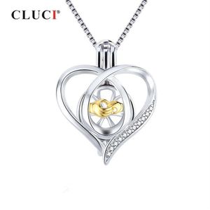 CLUCI 925 Medaillon für Damen Halskette Schmuckherstellung 925 Sterling Silber Herz Zirkon Perlenkäfig Anhänger SC362SB287R